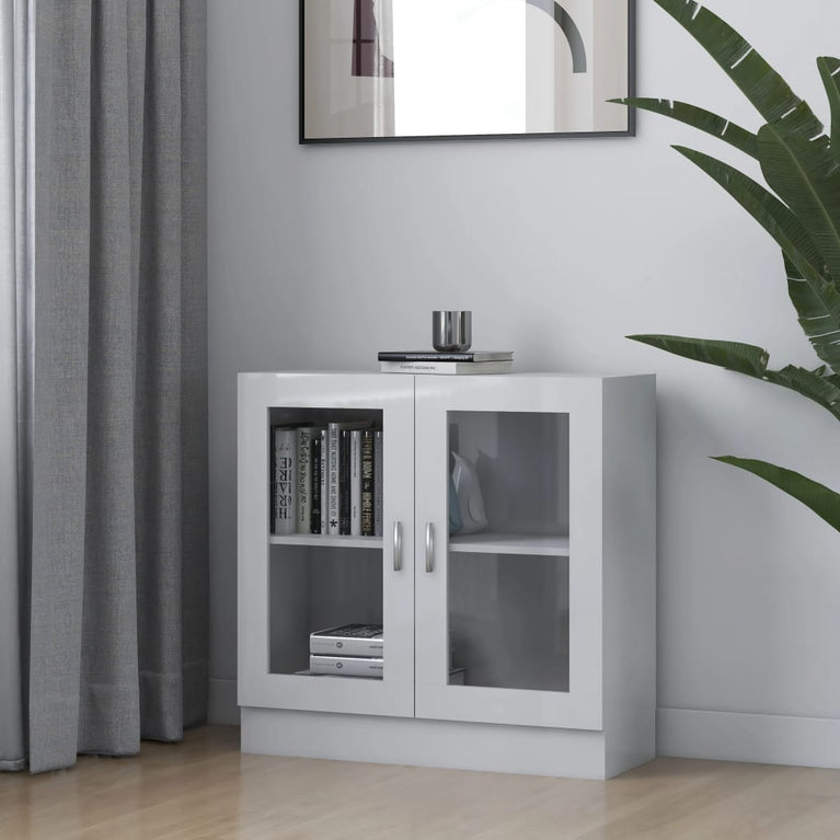 Vitrinekast 82,5x30,5x80 cm spaanplaat hoogglans wit MeubelReus