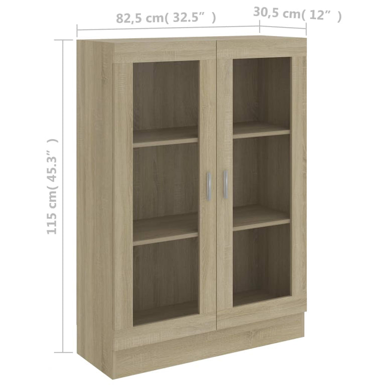 Vitrinekast 82,5x30,5x115 cm spaanplaat sonoma eikenkleurig MeubelReus