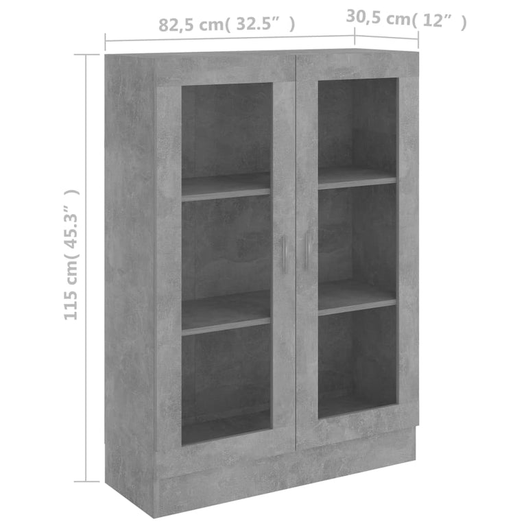 Vitrinekast 82,5x30,5x115 cm spaanplaat betongrijs MeubelReus