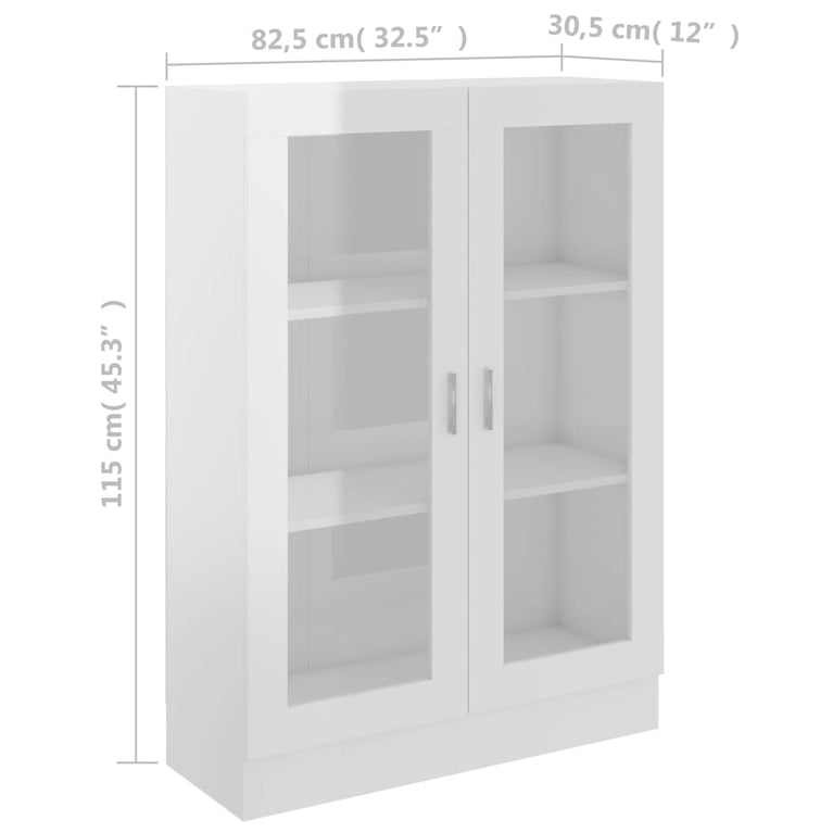 Vitrinekast 82,5x30,5x115 cm spaanplaat hoogglans wit MeubelReus