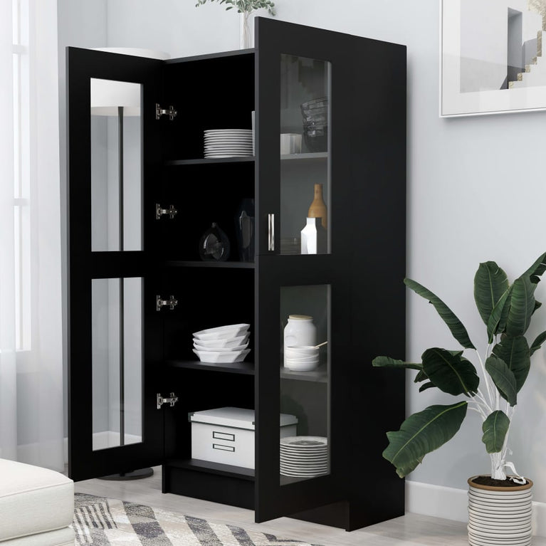 Vitrinekast 82,5x30,5x150 cm spaanplaat zwart MeubelReus