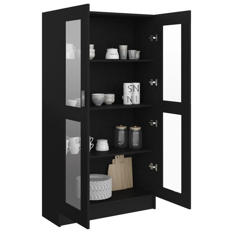 Vitrinekast 82,5x30,5x150 cm spaanplaat zwart MeubelReus