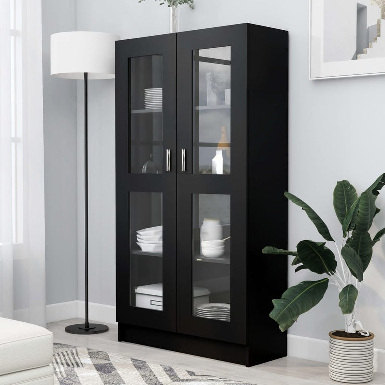 Vitrinekast 82,5x30,5x150 cm spaanplaat zwart MeubelReus