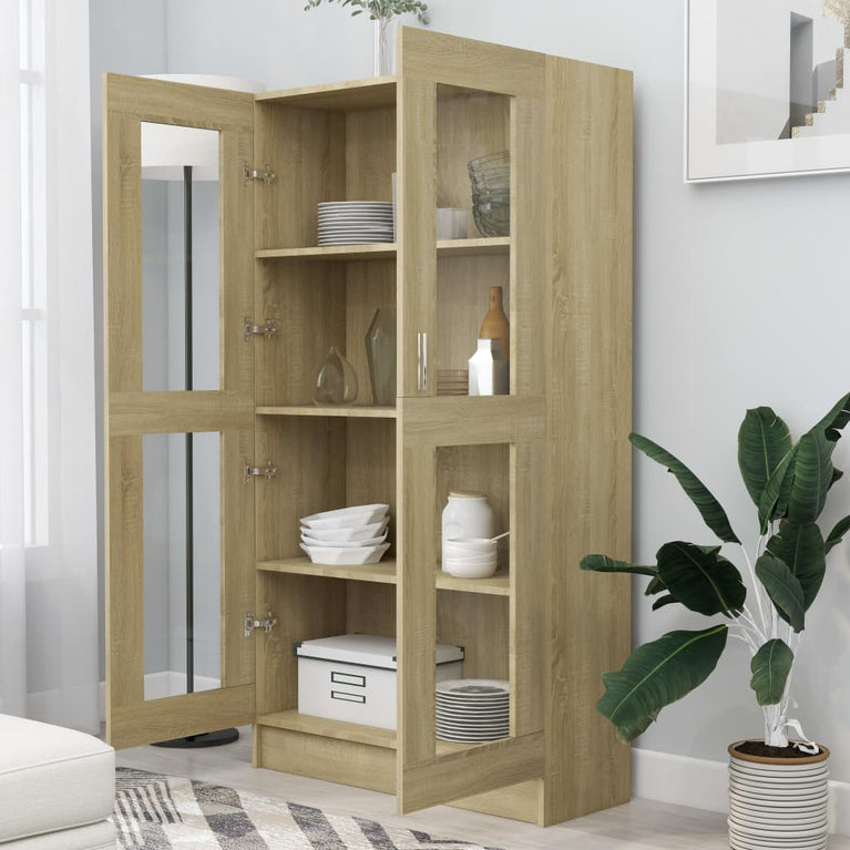 Vitrinekast 82,5x30,5x150 cm spaanplaat sonoma eikenkleurig MeubelReus