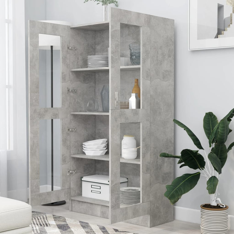 Vitrinekast 82,5x30,5x150 cm spaanplaat betongrijs MeubelReus