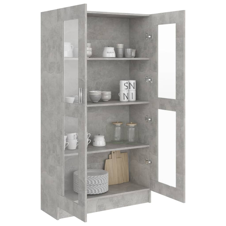 Vitrinekast 82,5x30,5x150 cm spaanplaat betongrijs MeubelReus