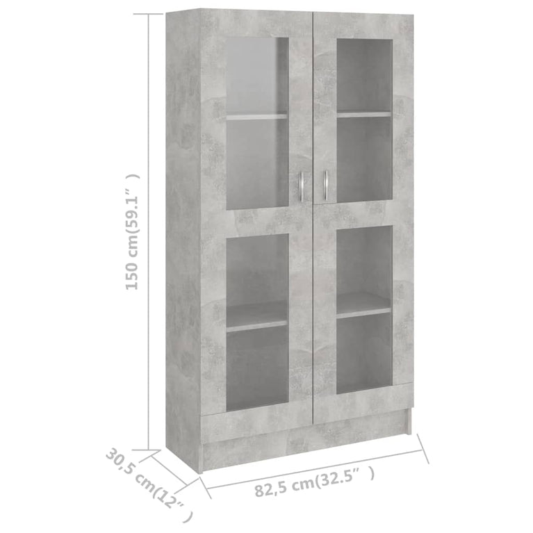 Vitrinekast 82,5x30,5x150 cm spaanplaat betongrijs MeubelReus