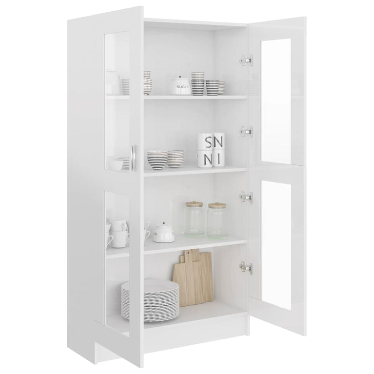 Vitrinekast 82,5x30,5x150 cm spaanplaat hoogglans wit MeubelReus
