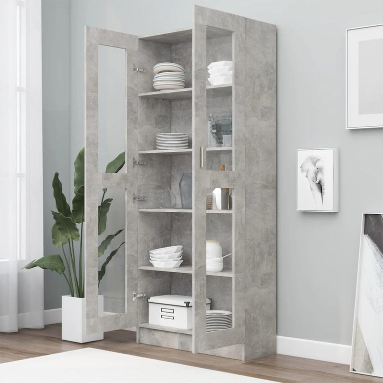 Vitrinekast 82,5x30,5x185,5 cm spaanplaat betongrijs MeubelReus