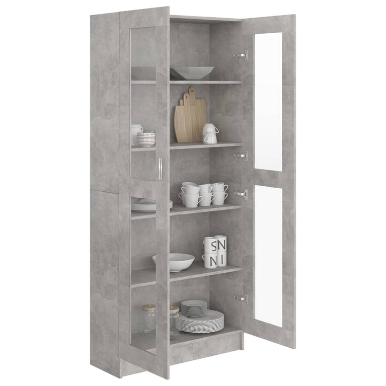 Vitrinekast 82,5x30,5x185,5 cm spaanplaat betongrijs MeubelReus