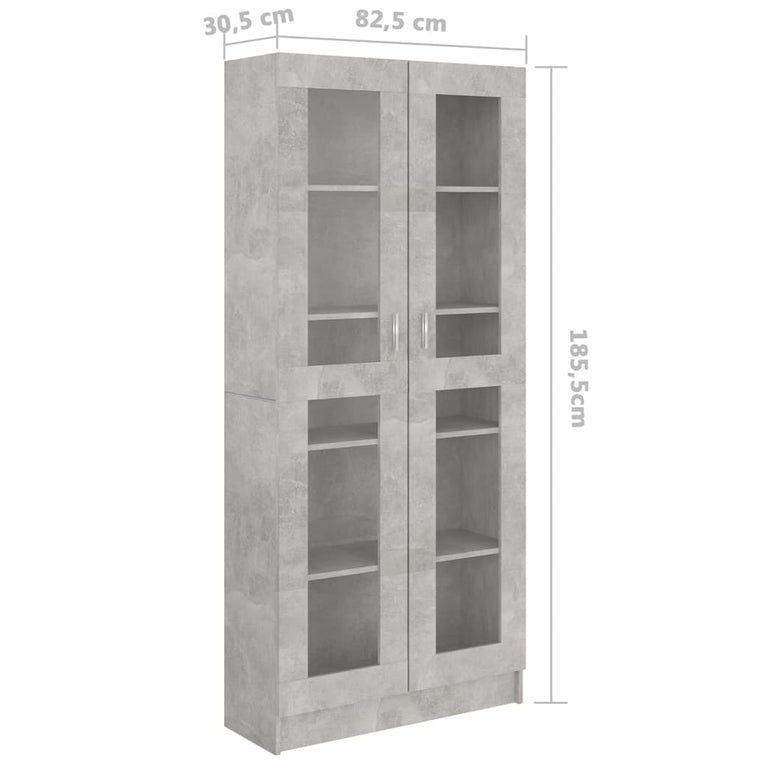 Vitrinekast 82,5x30,5x185,5 cm spaanplaat betongrijs MeubelReus