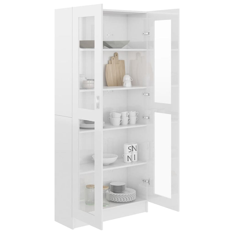Vitrinekast 82,5x30,5x185,5 cm spaanplaat hoogglans wit MeubelReus