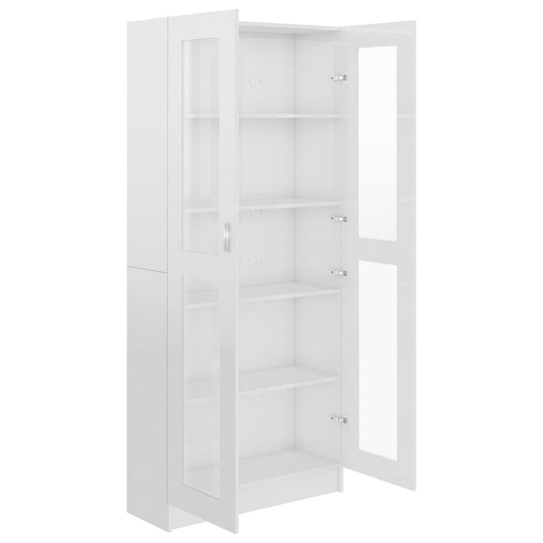 Vitrinekast 82,5x30,5x185,5 cm spaanplaat hoogglans wit MeubelReus