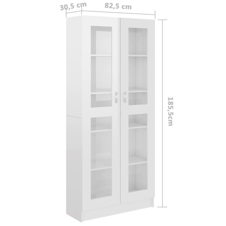 Vitrinekast 82,5x30,5x185,5 cm spaanplaat hoogglans wit MeubelReus