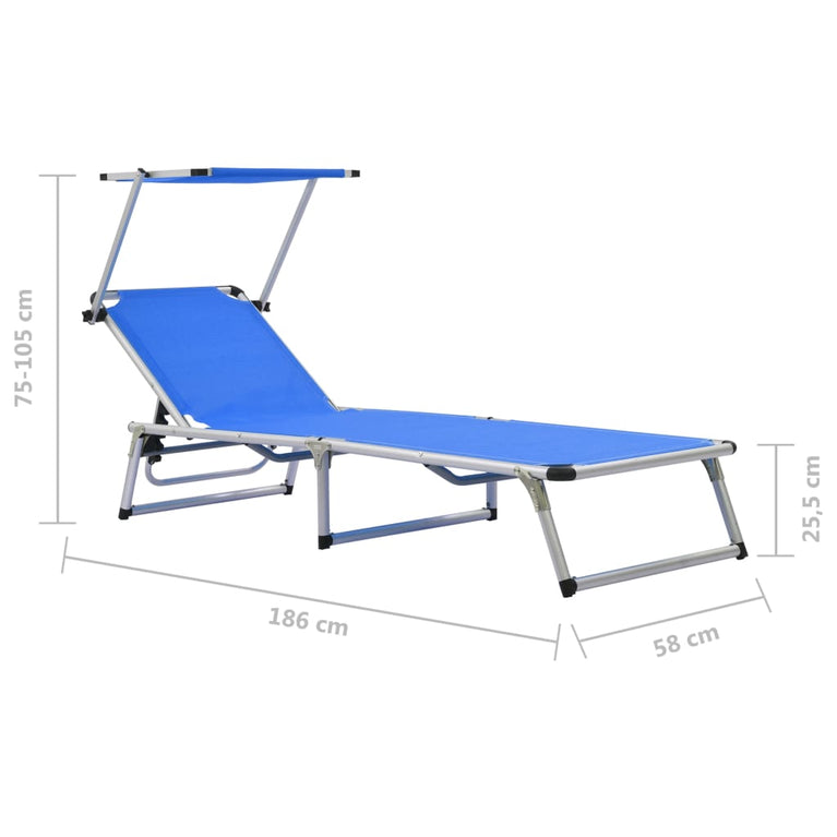 Ligbedden inklapbaar met dak 2 st aluminium en textileen blauw MeubelReus