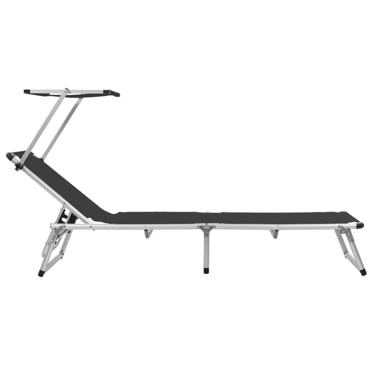 Ligbedden inklapbaar met dak 2 st aluminium en textileen zwart MeubelReus