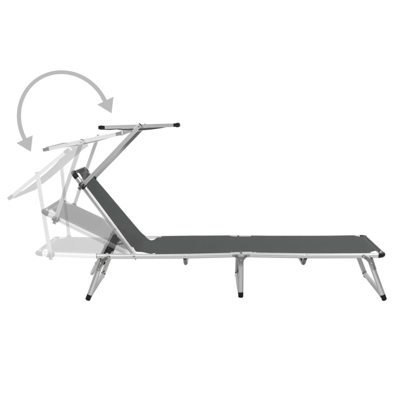 Ligbedden inklapbaar met dak 2 st aluminium en textileen grijs MeubelReus