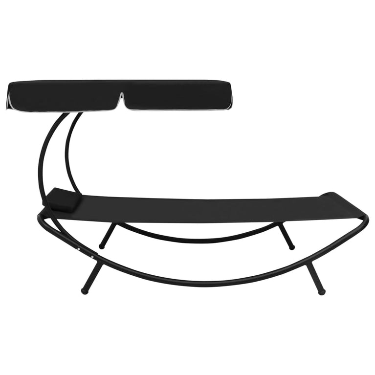 Loungebed met luifel en kussen zwart MeubelReus