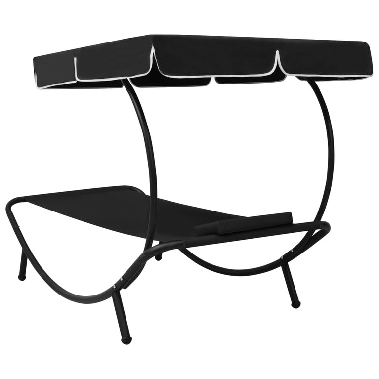 Loungebed met luifel en kussen zwart MeubelReus