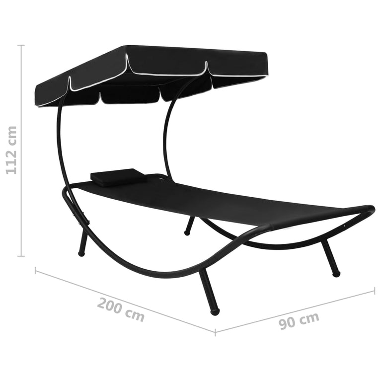 Loungebed met luifel en kussen zwart MeubelReus