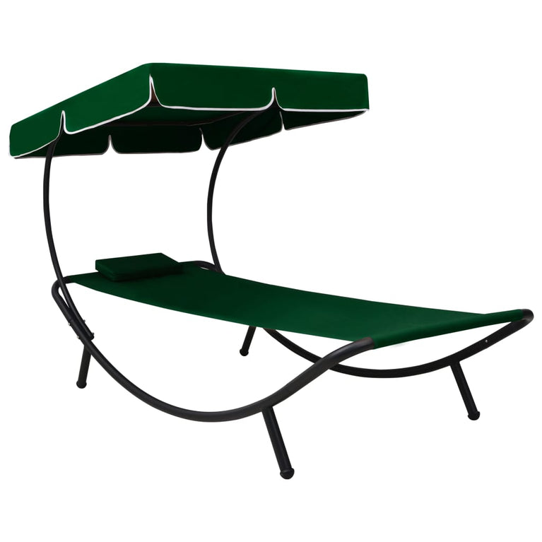 Loungebed met luifel en kussen groen MeubelReus
