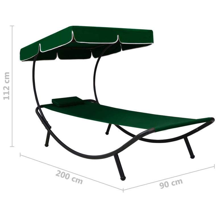 Loungebed met luifel en kussen groen MeubelReus
