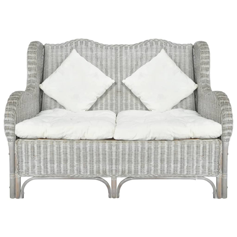 Bank 2-zits natuurlijk rattan en linnen grijs MeubelReus