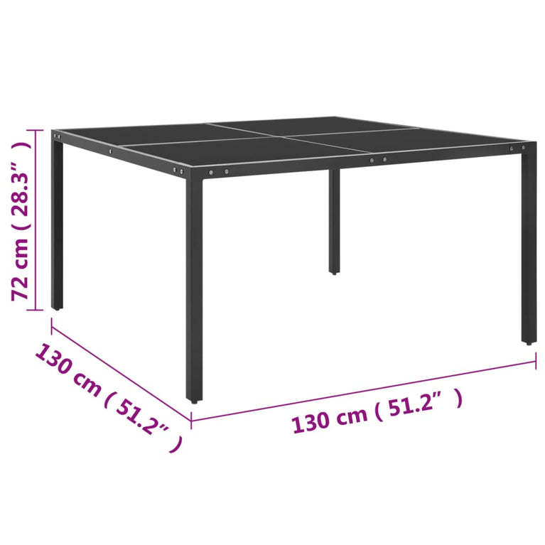 Tuintafel 130x130x72 cm staal en glas antracietkleurig MeubelReus