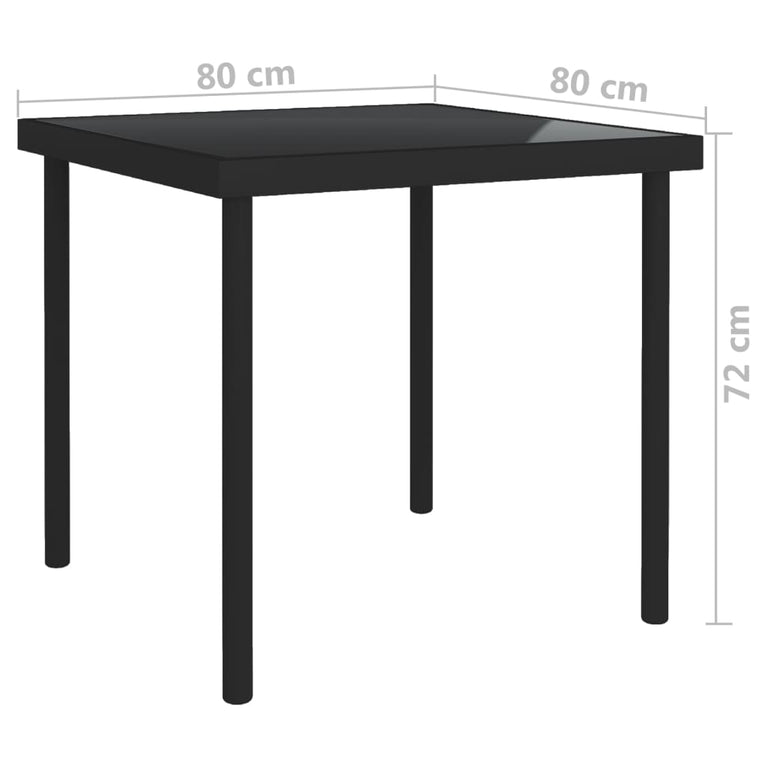 Tuintafel 80x80x72 cm glas en staal zwart MeubelReus
