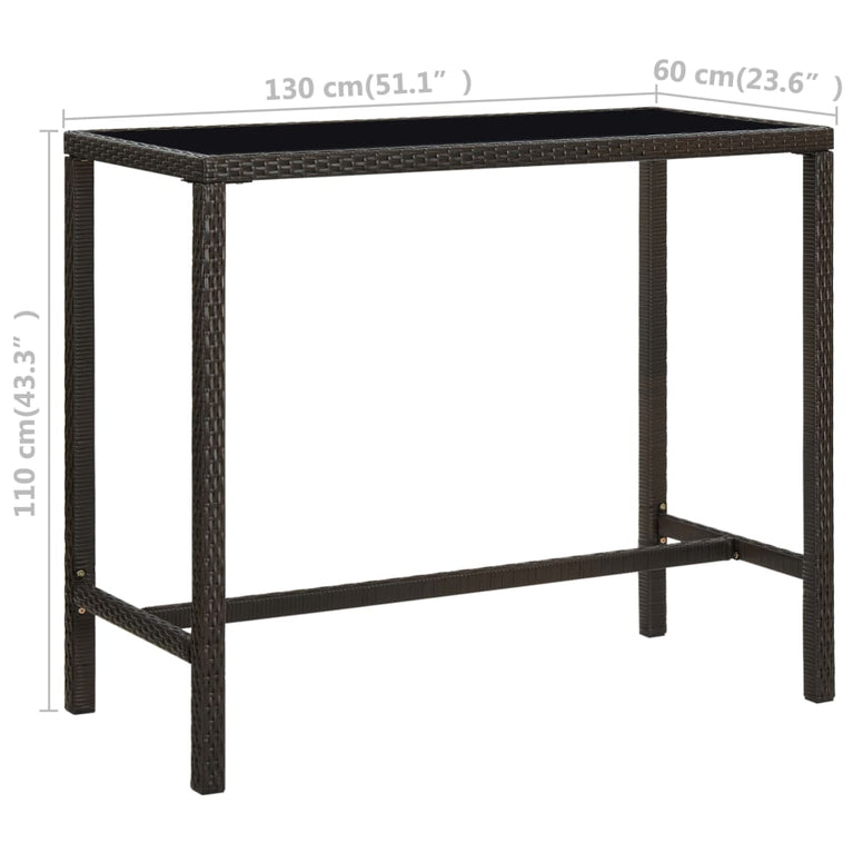 Tuinbartafel 130x60x110 cm poly rattan en glas bruin MeubelReus