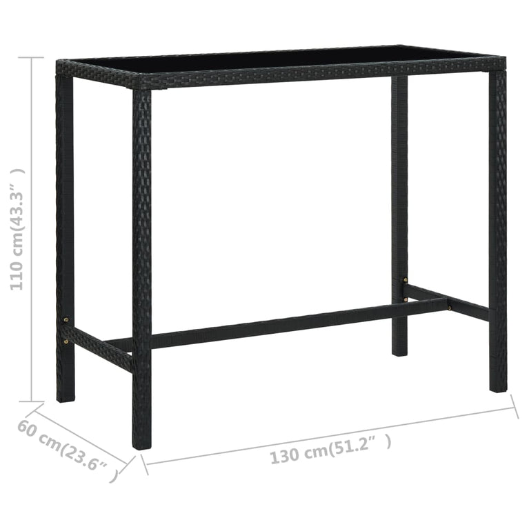 Tuinbartafel 130x60x110 cm poly rattan en glas zwart MeubelReus