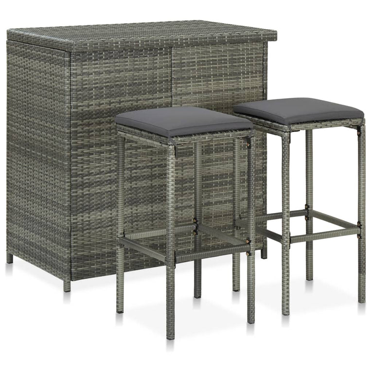 3-delige Barset poly rattan grijs MeubelReus