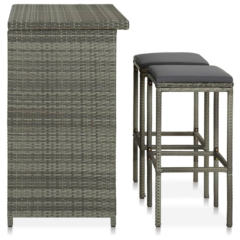 3-delige Barset poly rattan grijs MeubelReus