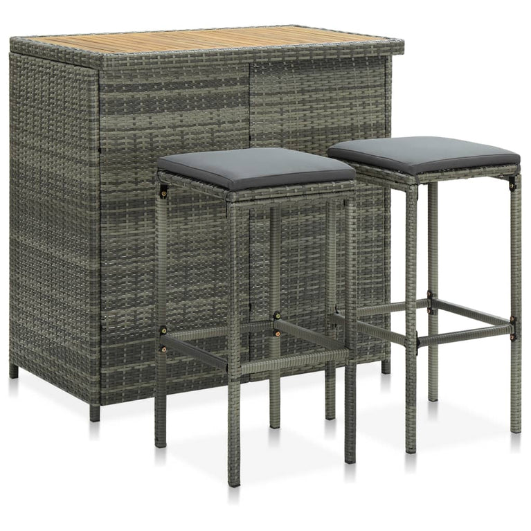 3-delige Barset poly rattan grijs MeubelReus