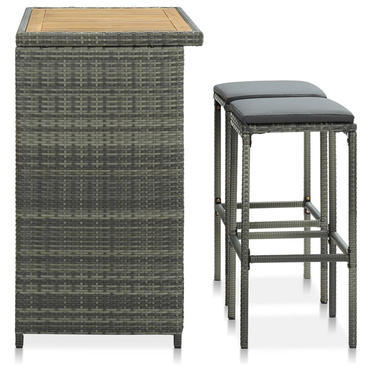 3-delige Barset poly rattan grijs MeubelReus