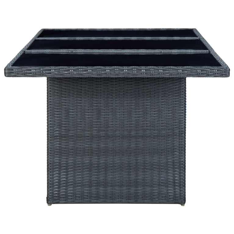Tuintafel poly rattan en gehard glas donkergrijs MeubelReus