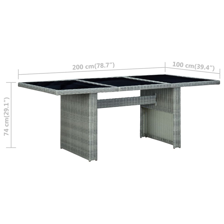 Tuintafel poly rattan en gehard glas lichtgrijs MeubelReus