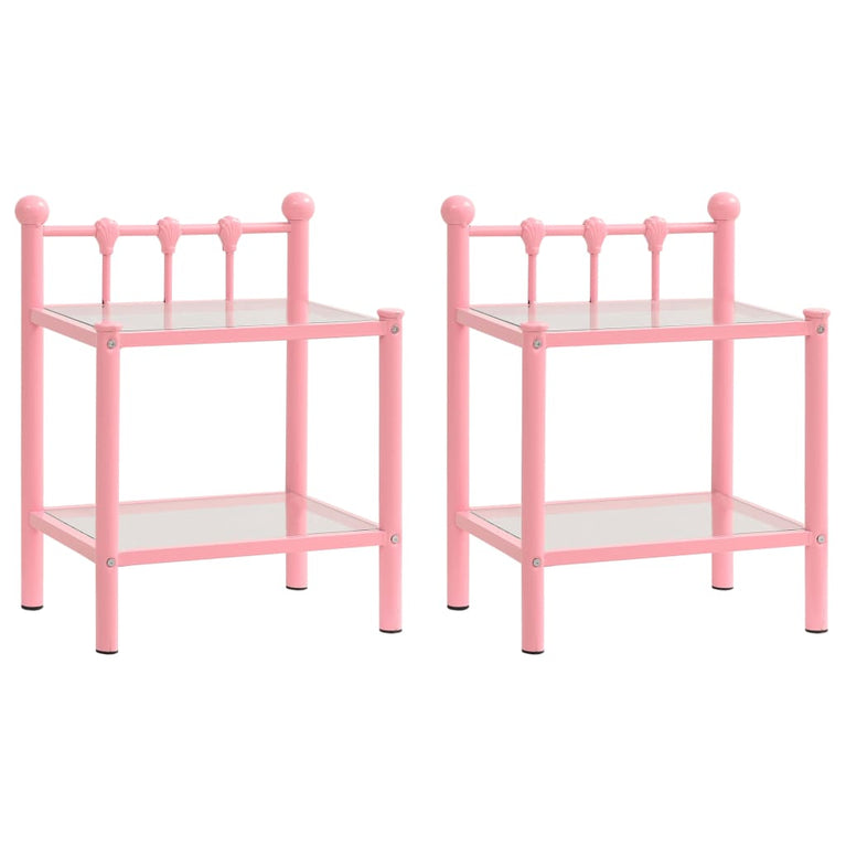 Nachtkastjes 2 st metaal en glas roze en transparant MeubelReus
