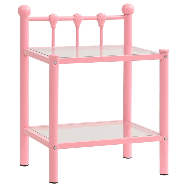Nachtkastjes 2 st metaal en glas roze en transparant MeubelReus