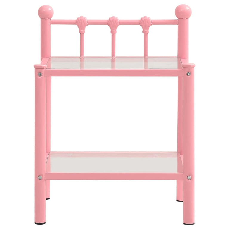 Nachtkastjes 2 st metaal en glas roze en transparant MeubelReus