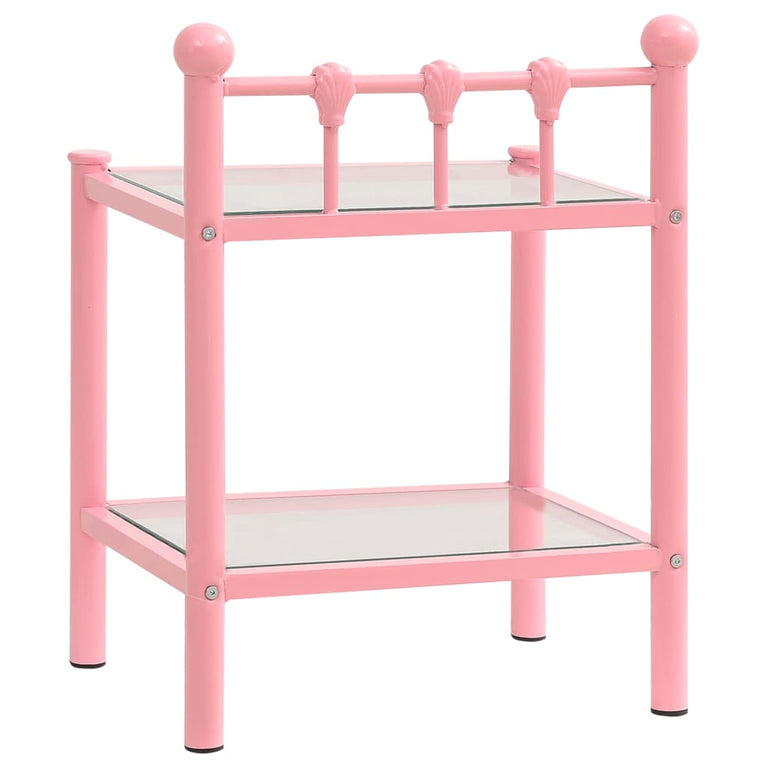 Nachtkastjes 2 st metaal en glas roze en transparant MeubelReus