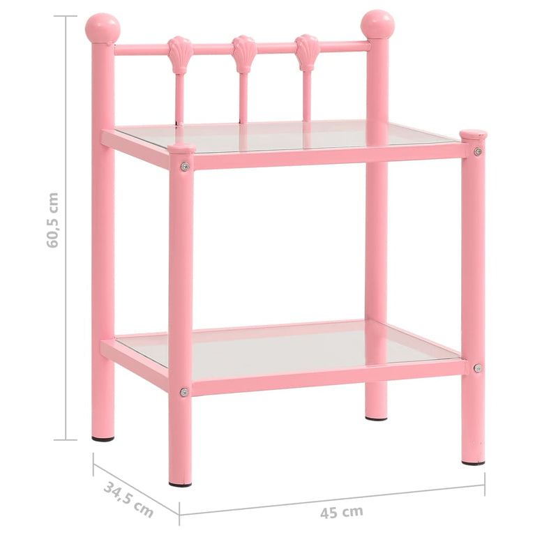 Nachtkastjes 2 st metaal en glas roze en transparant MeubelReus