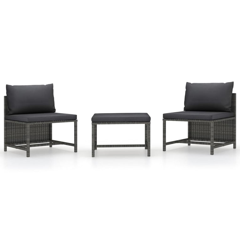 3-delige Loungeset met kussens poly rattan grijs MeubelReus