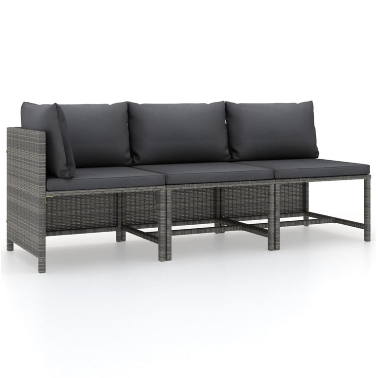3-delige Loungeset met kussens poly rattan grijs MeubelReus