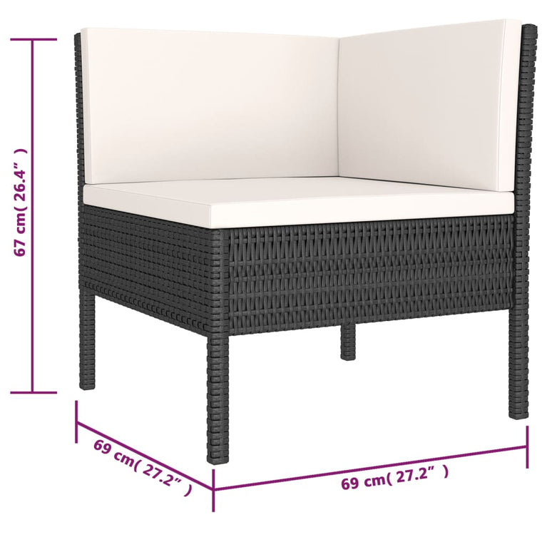 6-delige Loungeset met kussens poly rattan zwart MeubelReus