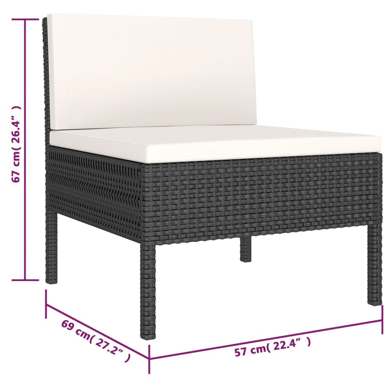 6-delige Loungeset met kussens poly rattan zwart MeubelReus