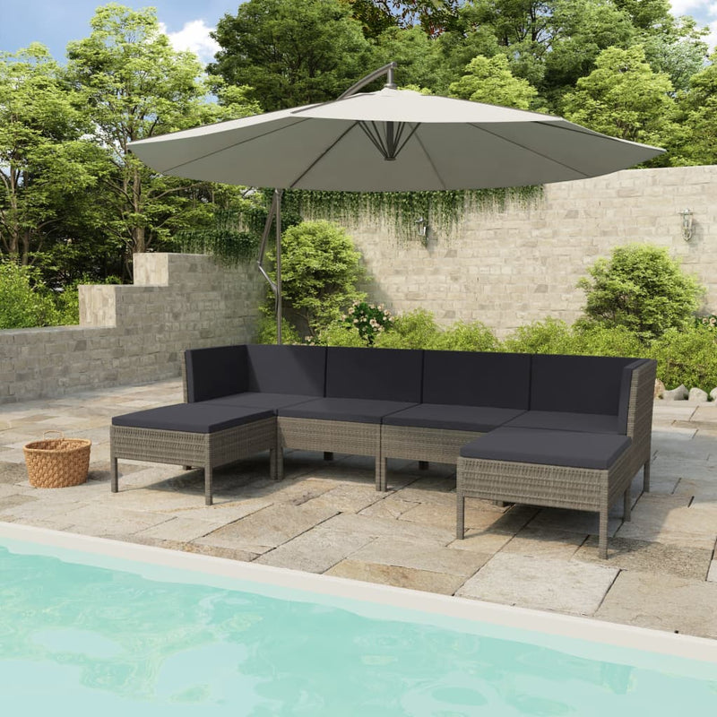 6-delige Loungeset met kussens poly rattan grijs MeubelReus