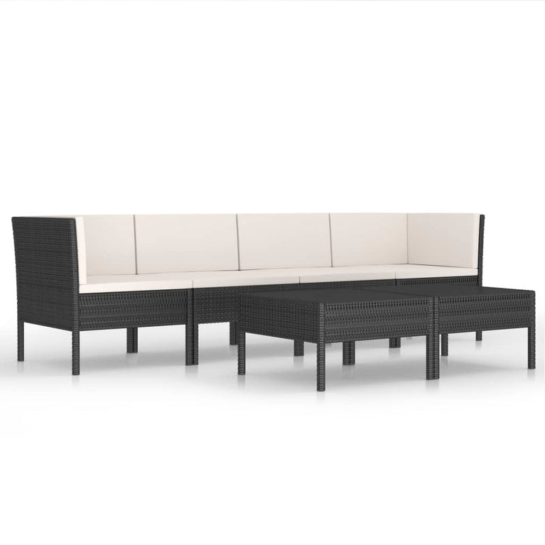 6-delige Loungeset met kussens poly rattan zwart MeubelReus
