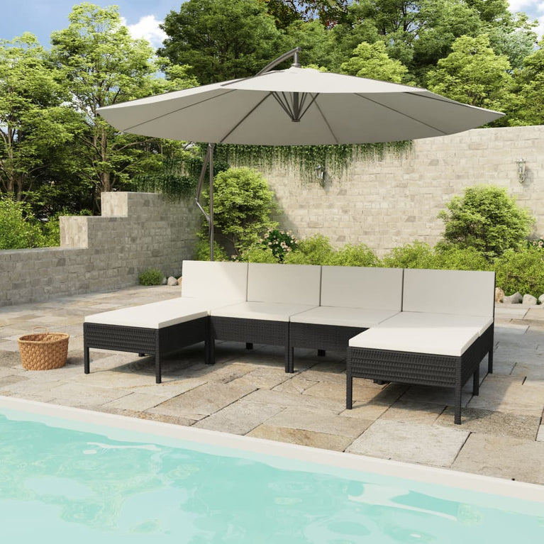6-delige Loungeset met kussens poly rattan zwart MeubelReus