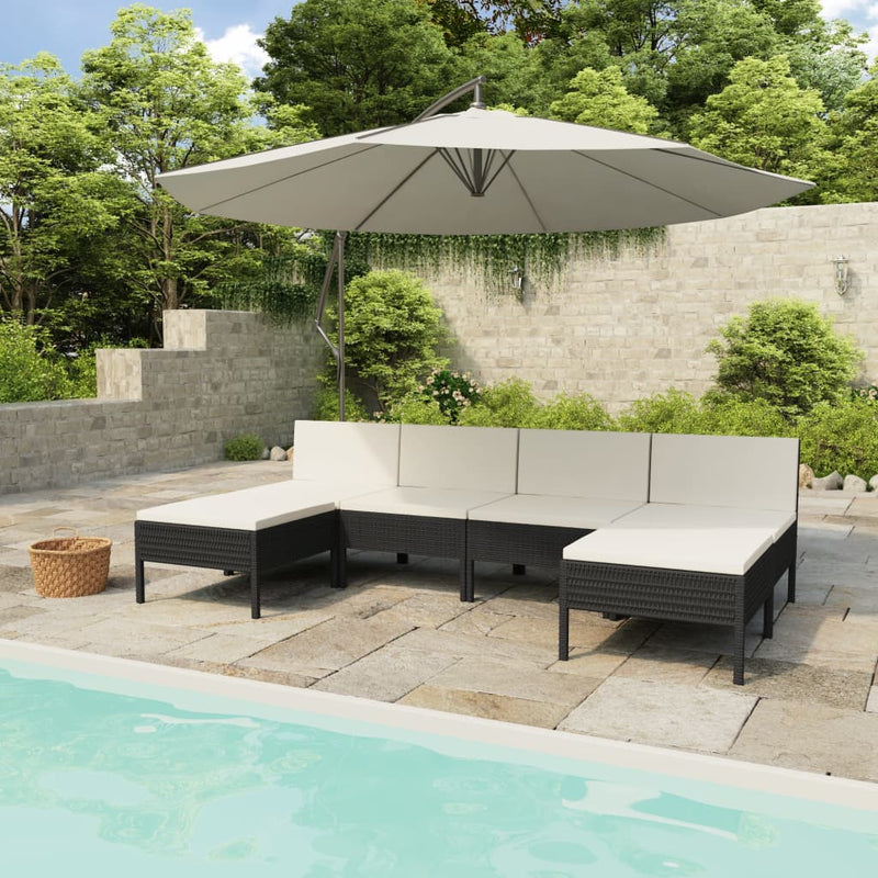 6-delige Loungeset met kussens poly rattan zwart MeubelReus